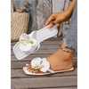 image:imageMakeMeChic Womens Flower Flat Sandals Square Toe Flip Flops Summer Beach Slippers Thong SandalSolid White