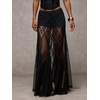 image:imageMakeMeChic Womens Lace Sheer Maxi Skirts Floral Polka Dots Ruffle Concert Boho Goth Long SkirtsBlack Lace