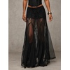 image:imageMakeMeChic Womens Lace Sheer Maxi Skirts Floral Polka Dots Ruffle Concert Boho Goth Long SkirtsBlack Solid