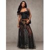 image:imageMakeMeChic Womens Lace Sheer Maxi Skirts Floral Polka Dots Ruffle Concert Boho Goth Long SkirtsBlack Solid