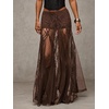 image:imageMakeMeChic Womens Lace Sheer Maxi Skirts Floral Polka Dots Ruffle Concert Boho Goth Long SkirtsBrown