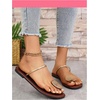 image:imageMakeMeChic Womens Leather Metal Thong Sandal Open Toe Flip Flops Slippers Summer Beach Vacation Flat SandalsChocolate Brown