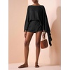 image:imageMakeMeChic Womens Linen Sets 2 Piece Sets Summer Poncho Tops and Skorts Vacation OutfitsBlack