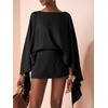 image:imageMakeMeChic Womens Linen Sets 2 Piece Sets Summer Poncho Tops and Skorts Vacation OutfitsBlack