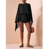 image:imageMakeMeChic Womens Linen Sets 2 Piece Sets Summer Poncho Tops and Skorts Vacation OutfitsBlack