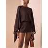 image:imageMakeMeChic Womens Linen Sets 2 Piece Sets Summer Poncho Tops and Skorts Vacation OutfitsBrown