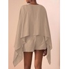 image:imageMakeMeChic Womens Linen Sets 2 Piece Sets Summer Poncho Tops and Skorts Vacation OutfitsKhaki