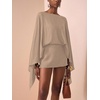 image:imageMakeMeChic Womens Linen Sets 2 Piece Sets Summer Poncho Tops and Skorts Vacation OutfitsKhaki