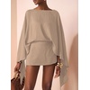 image:imageMakeMeChic Womens Linen Sets 2 Piece Sets Summer Poncho Tops and Skorts Vacation OutfitsKhaki