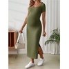 image:imageMakeMeChic Womens Maternity Dress Summer Baby Shower Dress Square Neck Short Sleeve Split Bodycon Maxi DressArmy Green