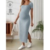 image:imageMakeMeChic Womens Maternity Dress Summer Baby Shower Dress Square Neck Short Sleeve Split Bodycon Maxi DressBlue