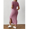 image:imageMakeMeChic Womens Maternity Dress Summer Baby Shower Dress Square Neck Short Sleeve Split Bodycon Maxi DressHot Pink