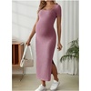 image:imageMakeMeChic Womens Maternity Dress Summer Baby Shower Dress Square Neck Short Sleeve Split Bodycon Maxi DressHot Pink