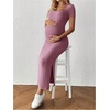 image:imageMakeMeChic Womens Maternity Dress Summer Baby Shower Dress Square Neck Short Sleeve Split Bodycon Maxi DressHot Pink