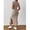 image:imageMakeMeChic Womens Maternity Dress Summer Baby Shower Dress Square Neck Short Sleeve Split Bodycon Maxi DressPink