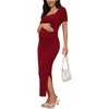 image:imageMakeMeChic Womens Maternity Dress Summer Baby Shower Dress Square Neck Short Sleeve Split Bodycon Maxi DressRed