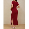 image:imageMakeMeChic Womens Maternity Dress Summer Baby Shower Dress Square Neck Short Sleeve Split Bodycon Maxi DressRed