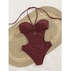 image:imageMakeMeChic Womens One Piece Swimsuit Cut Out Halter Open Back Bathing Suit Swimwear1burgundy