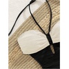 image:imageMakeMeChic Womens One Piece Swimsuit Cut Out Halter Open Back Bathing Suit SwimwearBlack and White