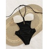 image:imageMakeMeChic Womens One Piece Swimsuit Cut Out Halter Open Back Bathing Suit SwimwearBlack and White