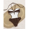 image:imageMakeMeChic Womens One Piece Swimsuit Cut Out Halter Open Back Bathing Suit SwimwearBrown
