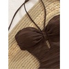 image:imageMakeMeChic Womens One Piece Swimsuit Cut Out Halter Open Back Bathing Suit SwimwearBrown