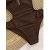 image:imageMakeMeChic Womens One Piece Swimsuit Cut Out Halter Open Back Bathing Suit SwimwearBrown