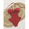 image:imageMakeMeChic Womens One Piece Swimsuit Cut Out Halter Open Back Bathing Suit SwimwearRed