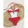 image:imageMakeMeChic Womens One Piece Swimsuit Cut Out Halter Open Back Bathing Suit SwimwearRed