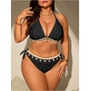 image:imageMakeMeChic Womens Plus Size 2 Piece Bikini Set Halter Tie Side High Waisted SwimsuitBlack