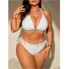 image:imageMakeMeChic Womens Plus Size 2 Piece Bikini Set Halter Tie Side High Waisted SwimsuitWhite