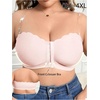 image:imageMakeMeChic Womens Plus Size Strapless Bras Front Closure Half Push Up Bra Bandeau Wireless Bralette for Large BustPink