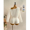image:imageMakeMeChic Womens Striped 2 Piece Sets Crochet Beach Cover Ups Crop Tops Shorts Set Vacation OutfitsApricot