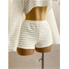 image:imageMakeMeChic Womens Striped 2 Piece Sets Crochet Beach Cover Ups Crop Tops Shorts Set Vacation OutfitsApricot
