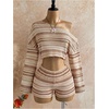 image:imageMakeMeChic Womens Striped 2 Piece Sets Crochet Beach Cover Ups Crop Tops Shorts Set Vacation OutfitsBrown