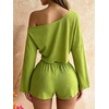 image:imageMakeMeChic Womens Striped 2 Piece Sets Crochet Beach Cover Ups Crop Tops Shorts Set Vacation OutfitsGreen