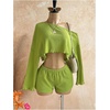 image:imageMakeMeChic Womens Striped 2 Piece Sets Crochet Beach Cover Ups Crop Tops Shorts Set Vacation OutfitsGreen
