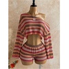 image:imageMakeMeChic Womens Striped 2 Piece Sets Crochet Beach Cover Ups Crop Tops Shorts Set Vacation OutfitsMulticolor