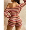 image:imageMakeMeChic Womens Striped 2 Piece Sets Crochet Beach Cover Ups Crop Tops Shorts Set Vacation OutfitsMulticolor