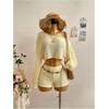 image:imageMakeMeChic Womens Striped 2 Piece Sets Crochet Beach Cover Ups Crop Tops Shorts Set Vacation OutfitsYellow