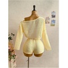 image:imageMakeMeChic Womens Striped 2 Piece Sets Crochet Beach Cover Ups Crop Tops Shorts Set Vacation OutfitsYellow
