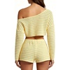 image:imageMakeMeChic Womens Striped 2 Piece Sets Crochet Beach Cover Ups Crop Tops Shorts Set Vacation OutfitsYellow