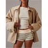 image:imageMakeMeChic Womens Striped Micro Shorts Low Rise Y2K Summer Cute Booty ShortsBeige Striped