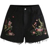 image:imageMAKEMECHIC Womens Floral Jean Shorts High Waist Embroidery Raw Hem Denim ShortBlack