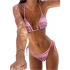 image:imageMakeMeChic Womens Floral Sequin Colorful Striped Triangle Thong Bikini Sets Halter String Swimsuit Bathing SuitPink Multi