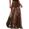 image:imageMakeMeChic Womens Lace Sheer Maxi Skirts Floral Polka Dots Ruffle Concert Boho Goth Long SkirtsBrown