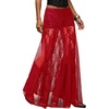 image:imageMakeMeChic Womens Lace Sheer Maxi Skirts Floral Polka Dots Ruffle Concert Boho Goth Long SkirtsRed