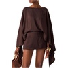 image:imageMakeMeChic Womens Linen Sets 2 Piece Sets Summer Poncho Tops and Skorts Vacation OutfitsBrown