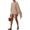 image:imageMakeMeChic Womens Linen Sets 2 Piece Sets Summer Poncho Tops and Skorts Vacation OutfitsKhaki