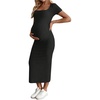 image:imageMakeMeChic Womens Maternity Dress Summer Baby Shower Dress Square Neck Short Sleeve Split Bodycon Maxi DressBlack